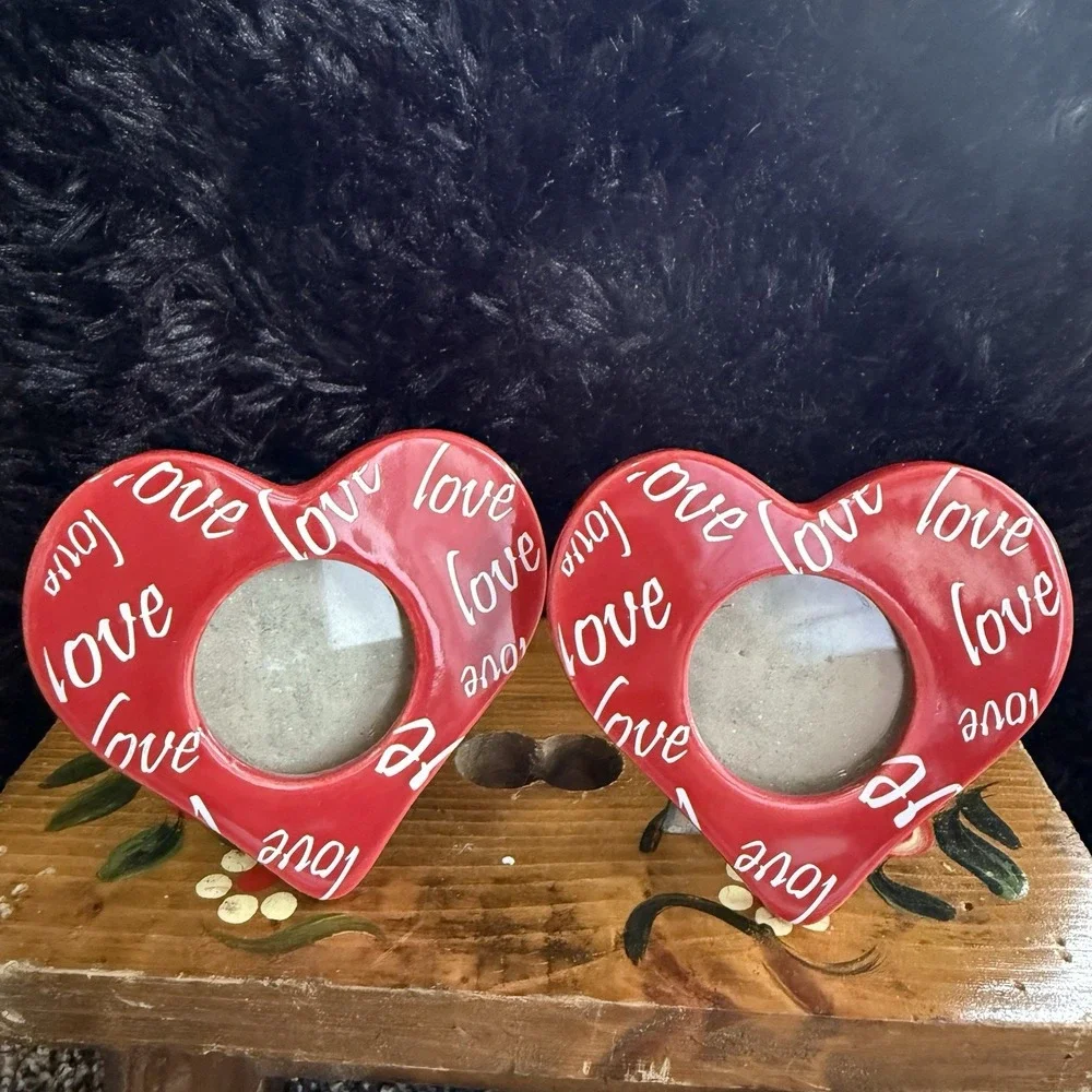 Set Of 2‎ Houston Harvest Heart Shaped Love 2x2 Photo Frame Desktop Ceramic